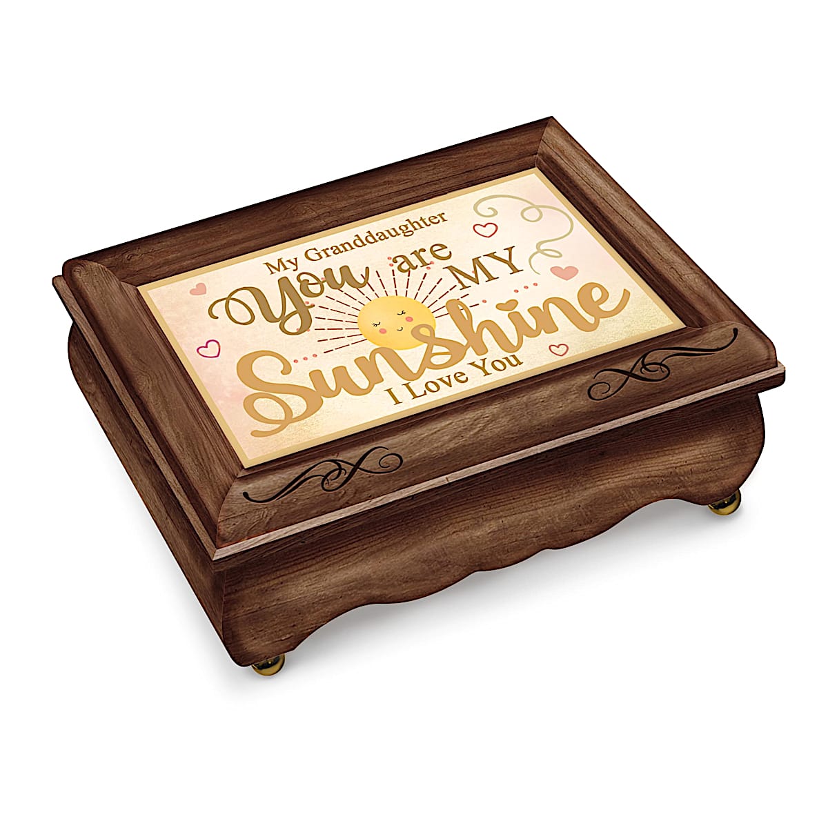 Granddaughter, You Are My Sunshine Heirloom Wooden Music Box Featuring An Engraved Filigree